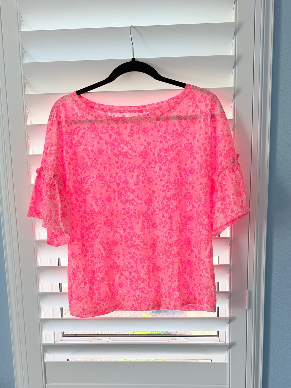 Lilly Pulitzer Neon Pink Floral Flutter Sleeve Blouse